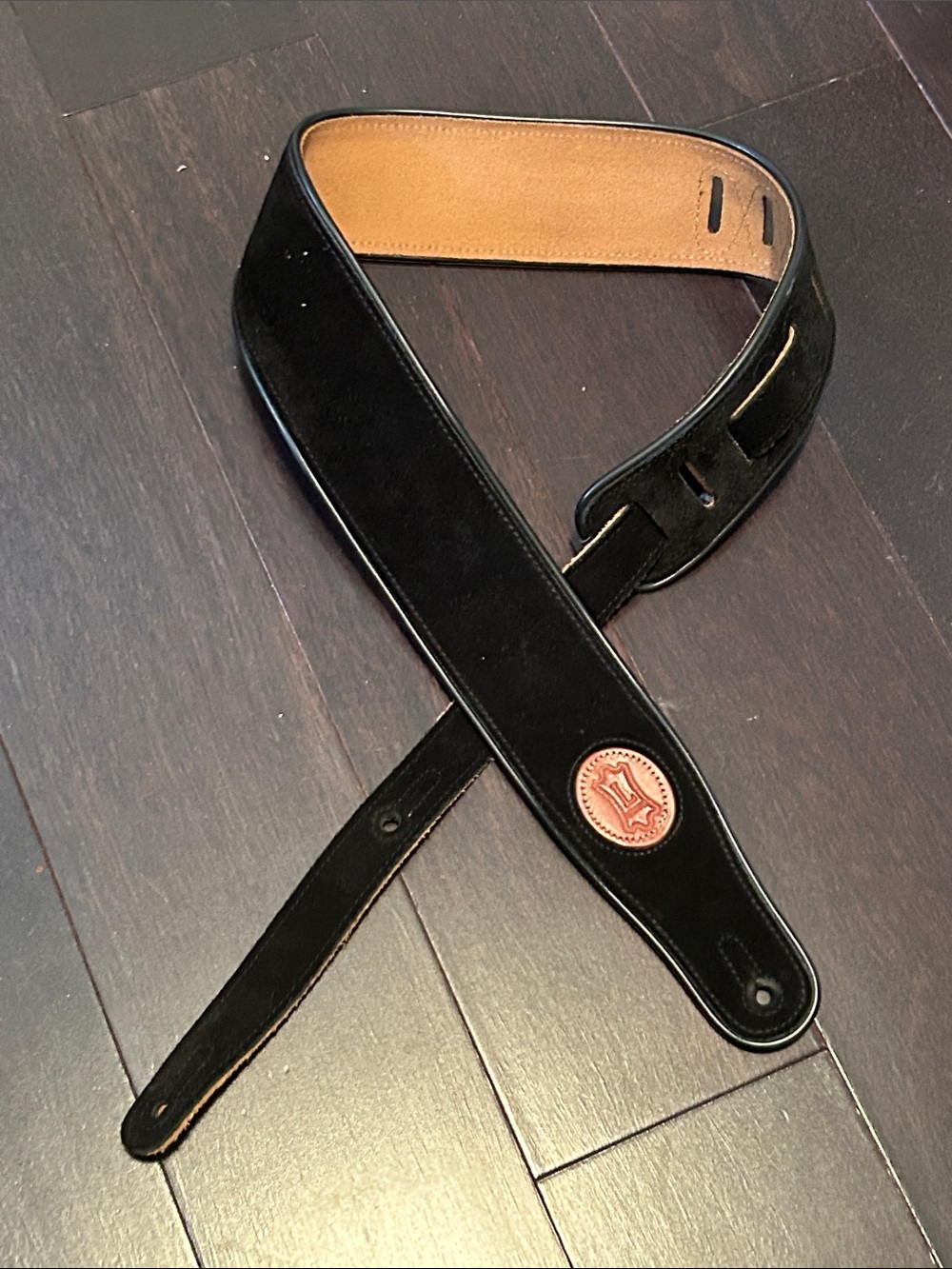 Leather Guitar Strap in Black with Tan Lining